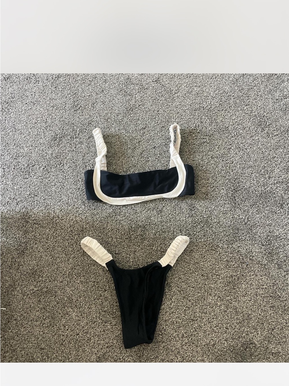 Strawberry Milk Mob Black and White Ruched Strap Bikini